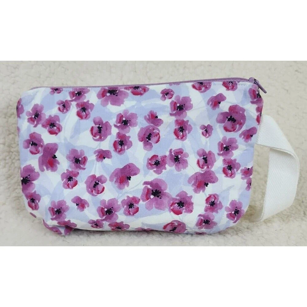 Purple Flower/Floral Print Makeup Bag, Floral Project Bag, Zippered Craft Pouch